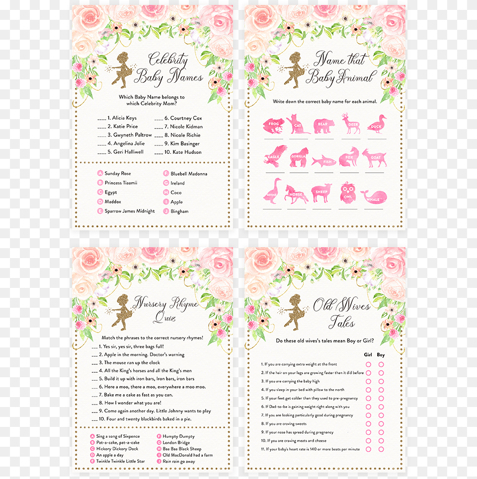 Pink And Gold Floral Tutu Ballerina Baby Shower Game Calligraphy, Page, Text, Advertisement, Poster Free Png