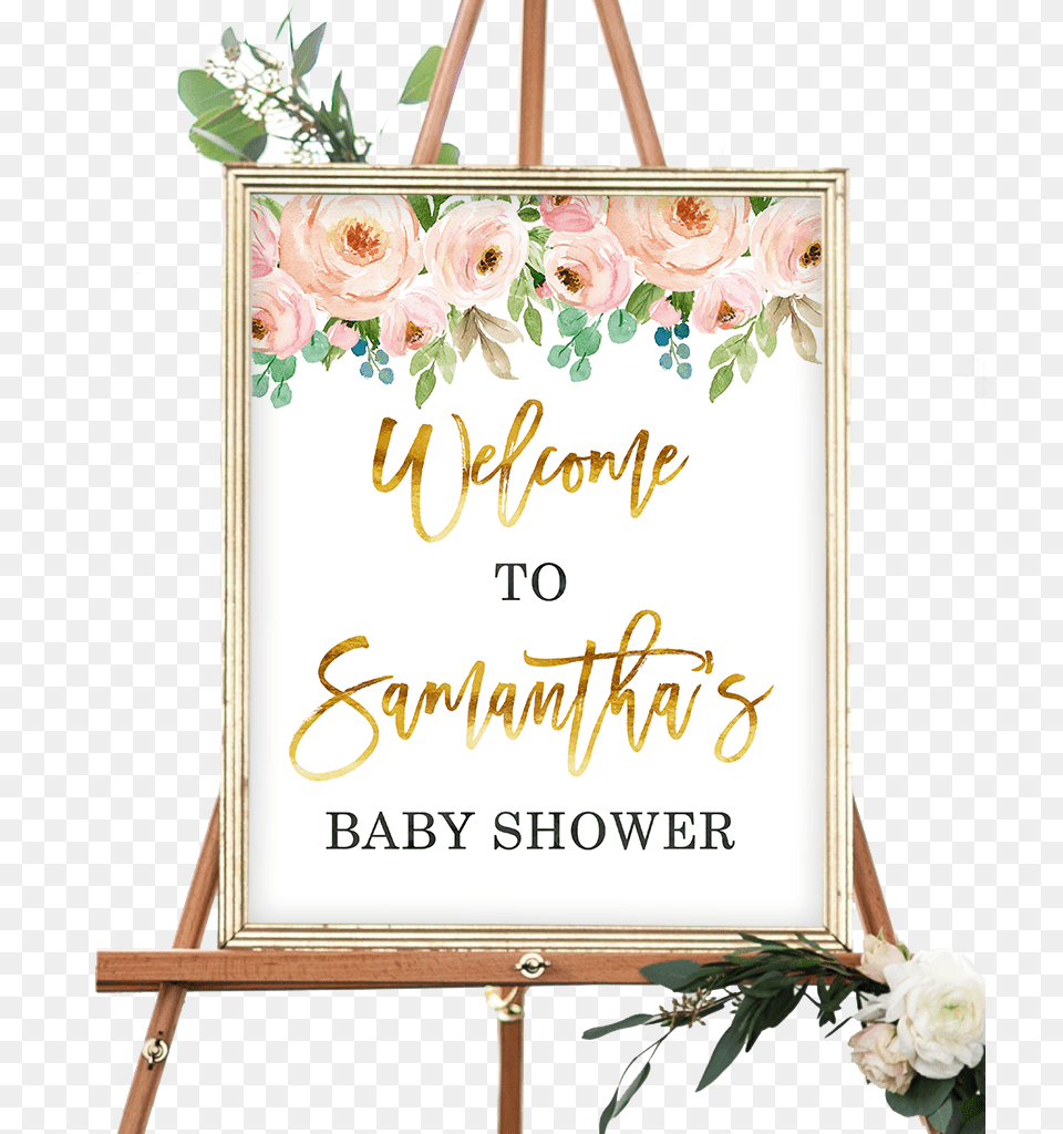 Pink And Gold Floral Welcome Sign Welcome To Baby Shower Pumpkin Sign, Flower, Plant, Rose Free Png Download
