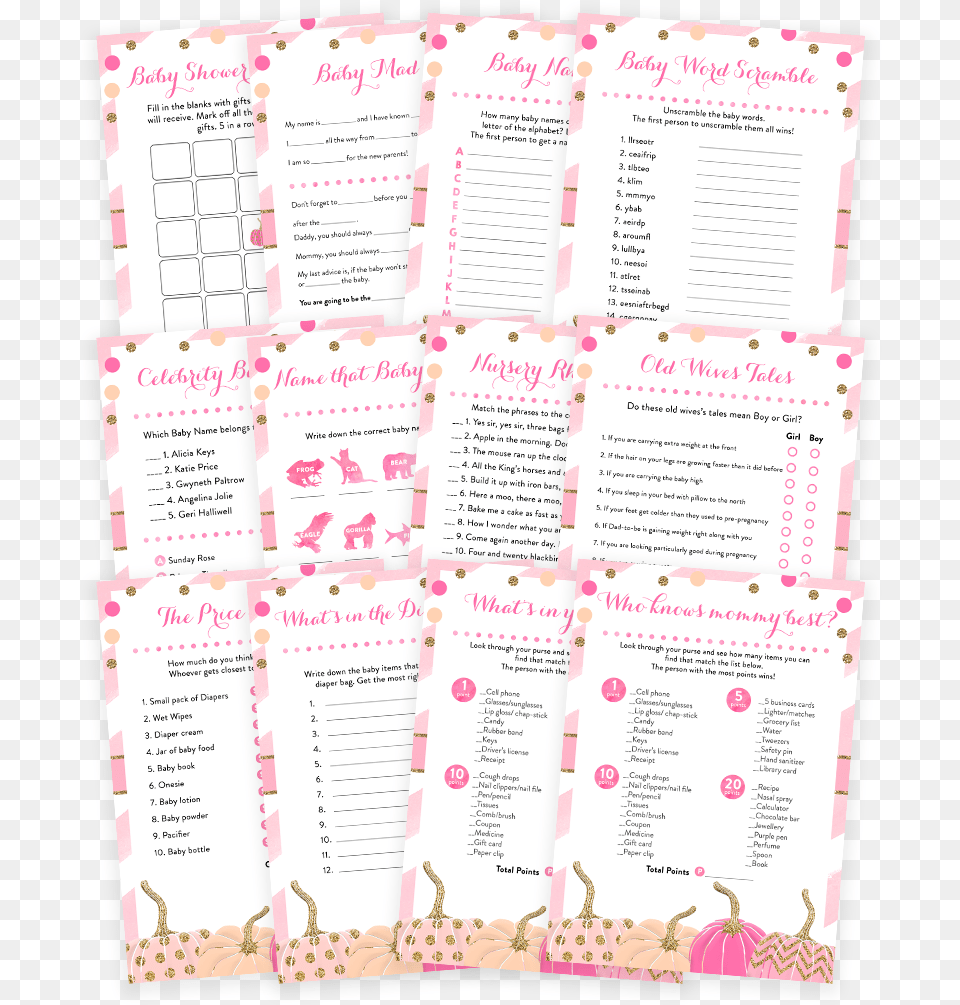 Pink And Gold Pumpkin Baby Shower Game Pack Little Pumpkin Girl Baby Shower Games, Text, Page Free Transparent Png