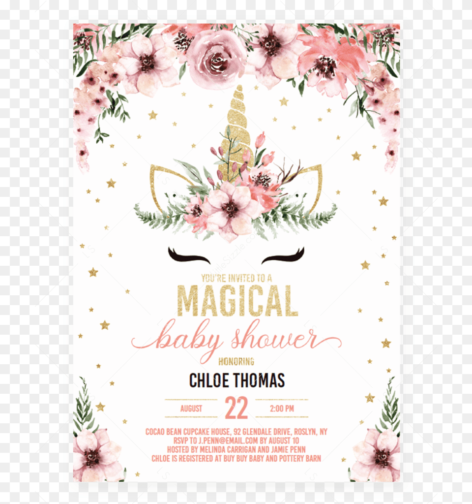 Pink And Gold Unicorn Baby Shower Invitation For Girls Unicorn Thank You Tags, Advertisement, Poster, Mail, Greeting Card Free Png Download