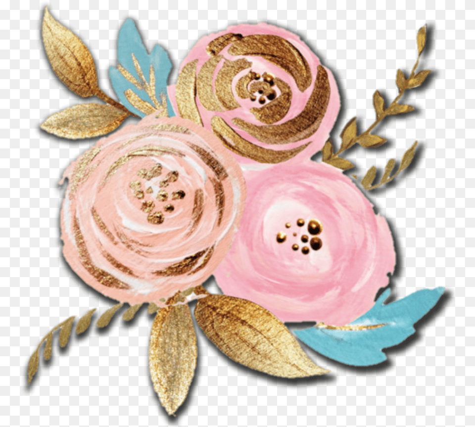 Pink And Gold Watercolor Flowers, Pattern, Art, Floral Design, Graphics Free Png