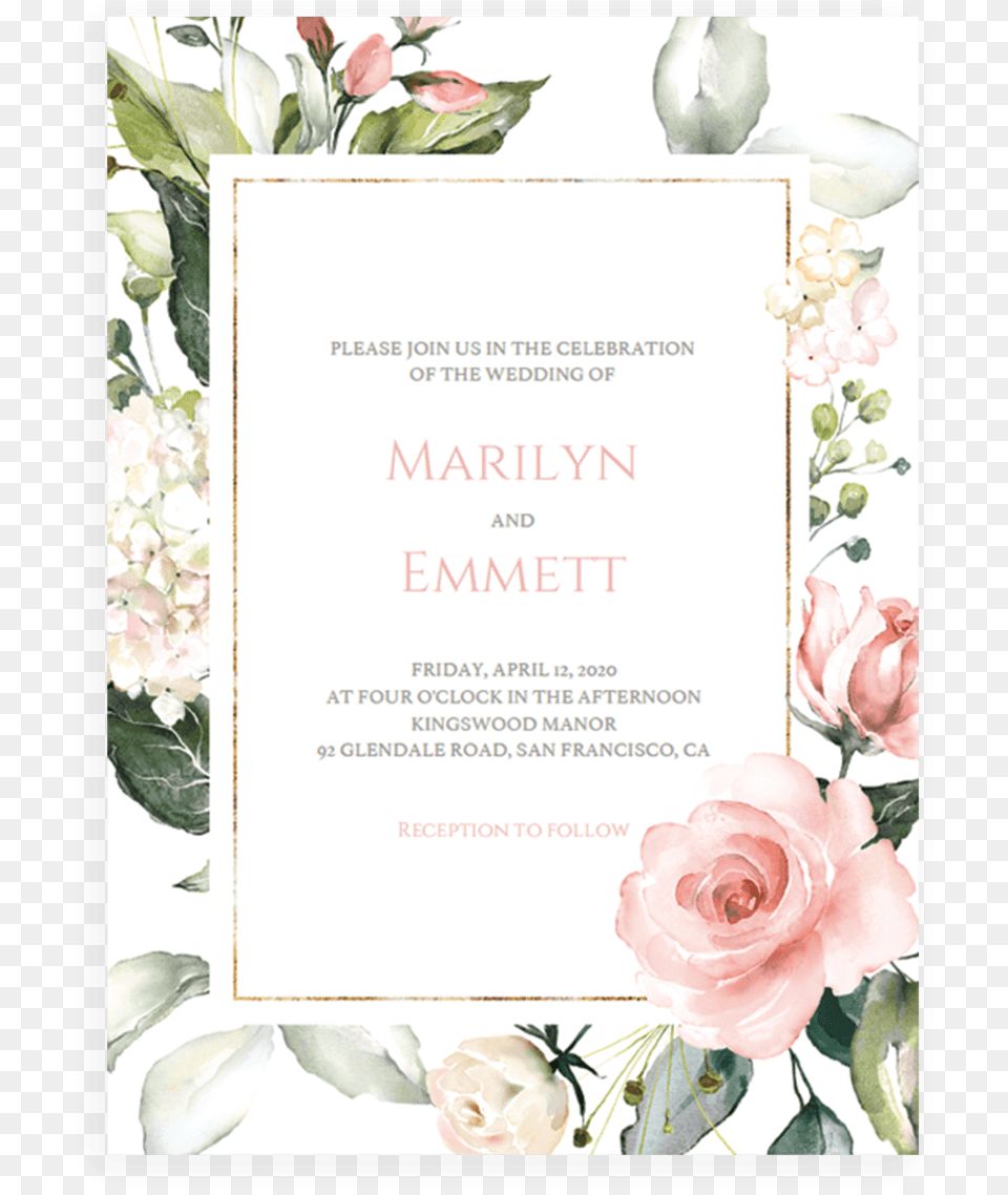 Pink And Gold Wedding Invitation Cards Template Floral Floral Rose Gold Invitation Card, Plant, Envelope, Flower, Mail Free Png
