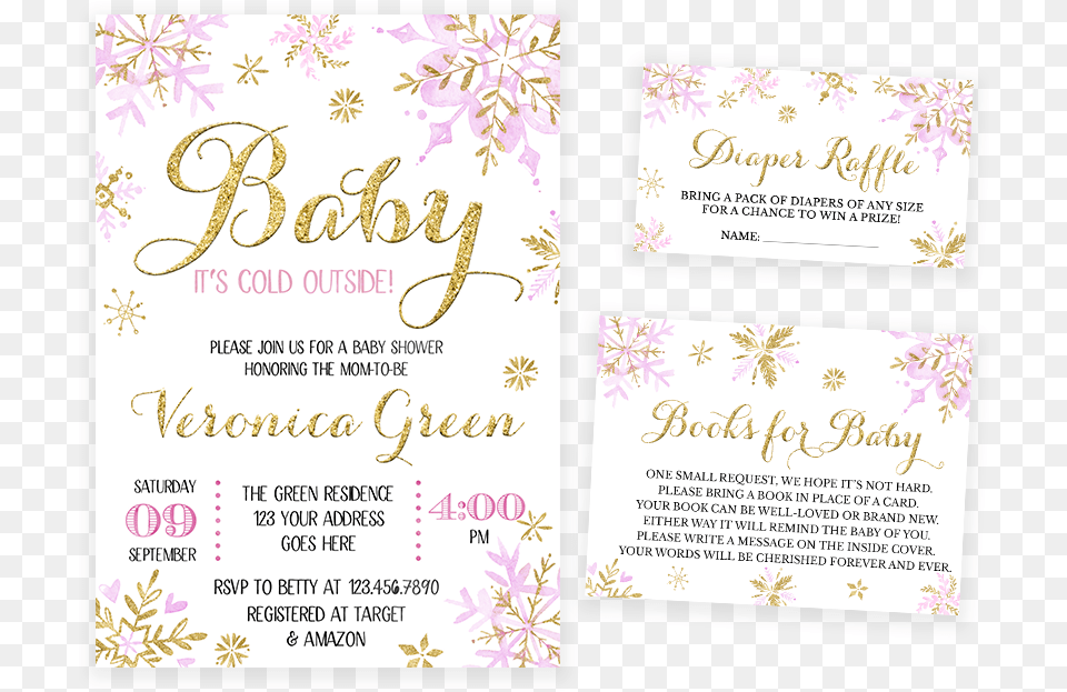 Pink And Gold Winter Baby It S Cold Outside Baby Shower, Advertisement, Poster, Paper, Text Png