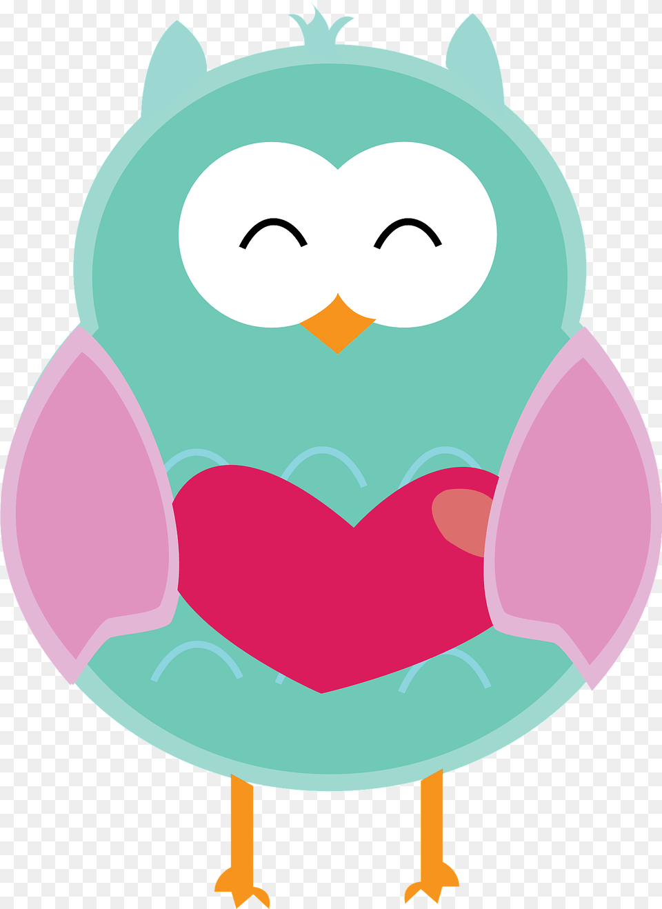 Pink And Green Owl Holding Heart Clipart, Applique, Pattern Free Png Download
