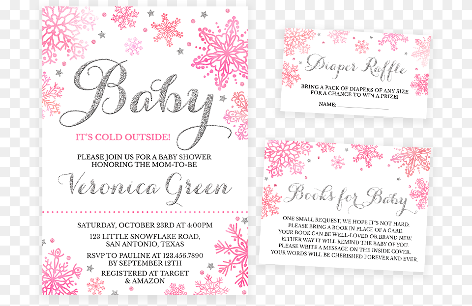 Pink And Silver Winter Baby It S Cold Outside Baby Baby It39s Cold Outside Shower Invitation, Advertisement, Poster, Business Card, Paper Free Transparent Png