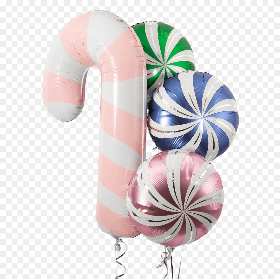 Pink And White Candy Cane Foil Balloon With Three Individual Pink Candy Cane Balloon Png