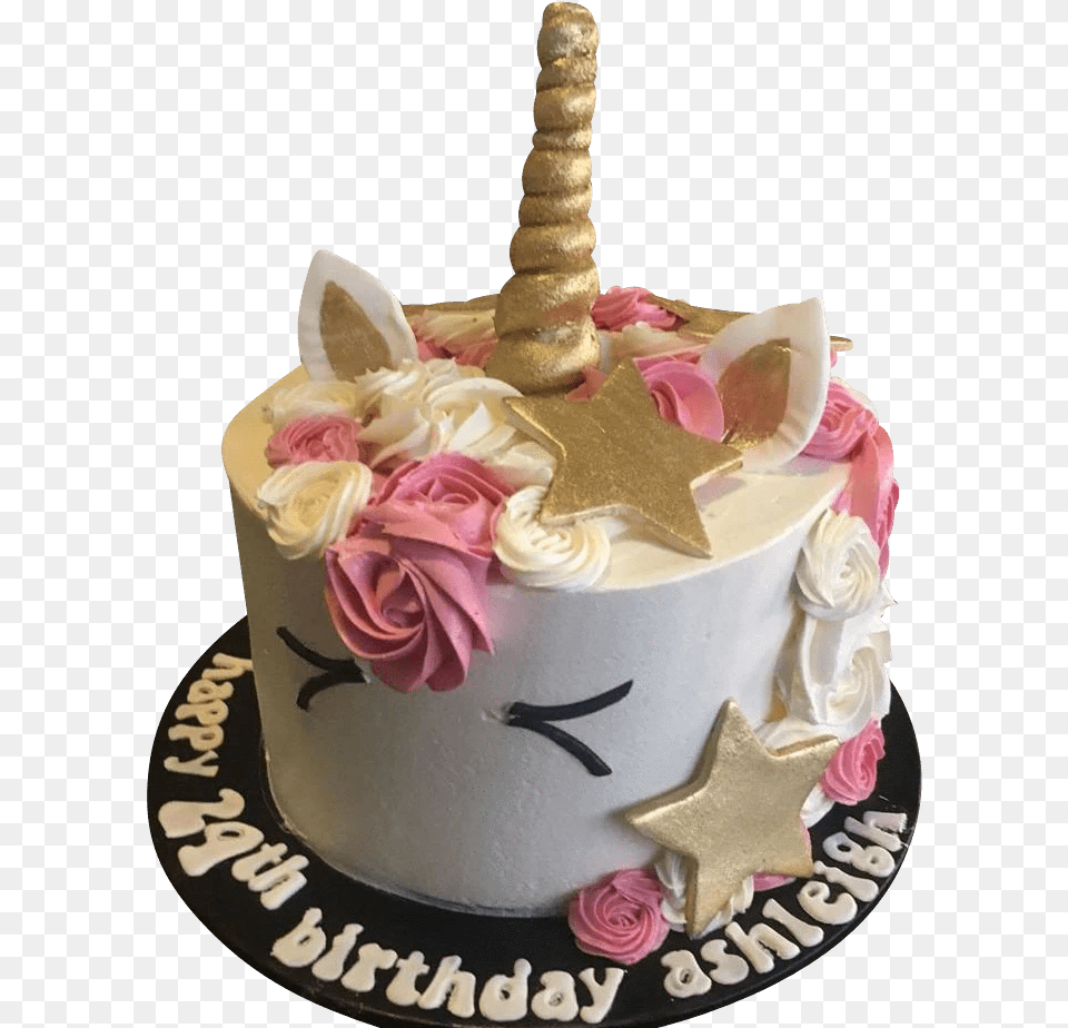 Pink And White Unicorn With Gold Stars Speciality Cake White And Gold Unicorn Cake, Birthday Cake, Cream, Dessert, Food Png