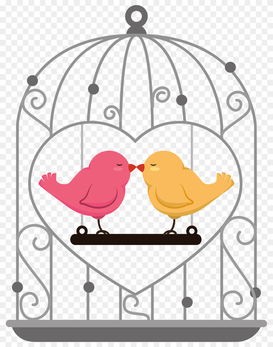 Pink And Yellow Birds Kiss Inside A Bird Cage Clipart, Animal Free Png