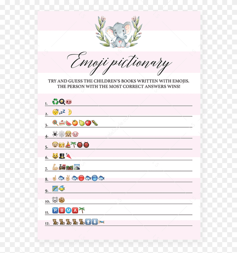 Pink Baby Shower Emoji Pictionary Printable By Littlesizzle Baby Shower Emoji Game Printable, Page, Text, Face, Head Png