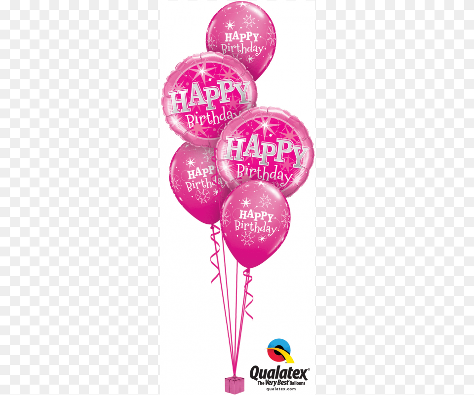 Pink Birthday Classic Balloon Bouquet Birthday Party Hot Pink Sparkle Happy Birthday Foil Balloon Png