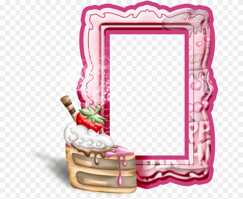 Pink Birthday Transparent Frame With Cake Birthday Frame Hd Pic, Cream, Dessert, Food, Ice Cream Png Image