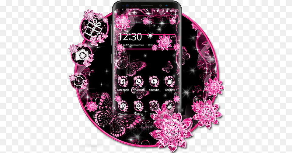 Pink Black Flowers Theme Apps On Google Play Pink And Black Flowers Themes, Art, Floral Design, Graphics, Pattern Png Image