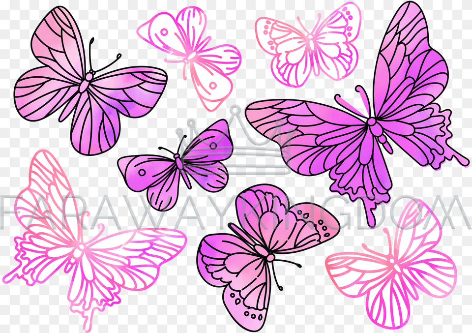 Pink Butterflies Watercolor Summer Vector Illustration Set Pieridae, Flower, Geranium, Plant, Purple Png Image