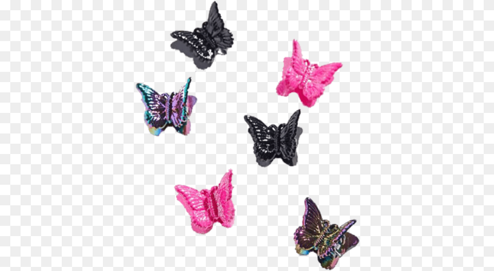 Pink Butterfly Black Hairclip Clips Kidcore Emo Swallowtail Butterfly, Accessories, Earring, Jewelry Png
