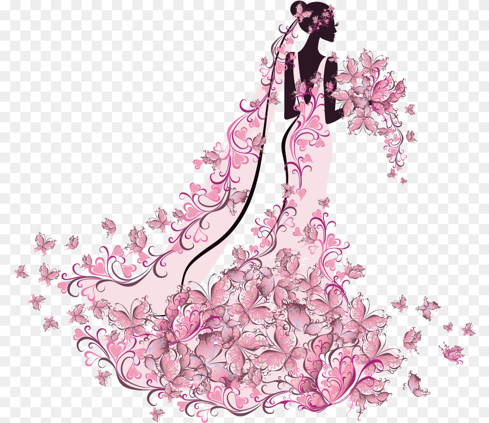 Pink Butterfly Bride Transparent Background Bride Clipart, Graphics, Art, Plant, Floral Design Free Png Download
