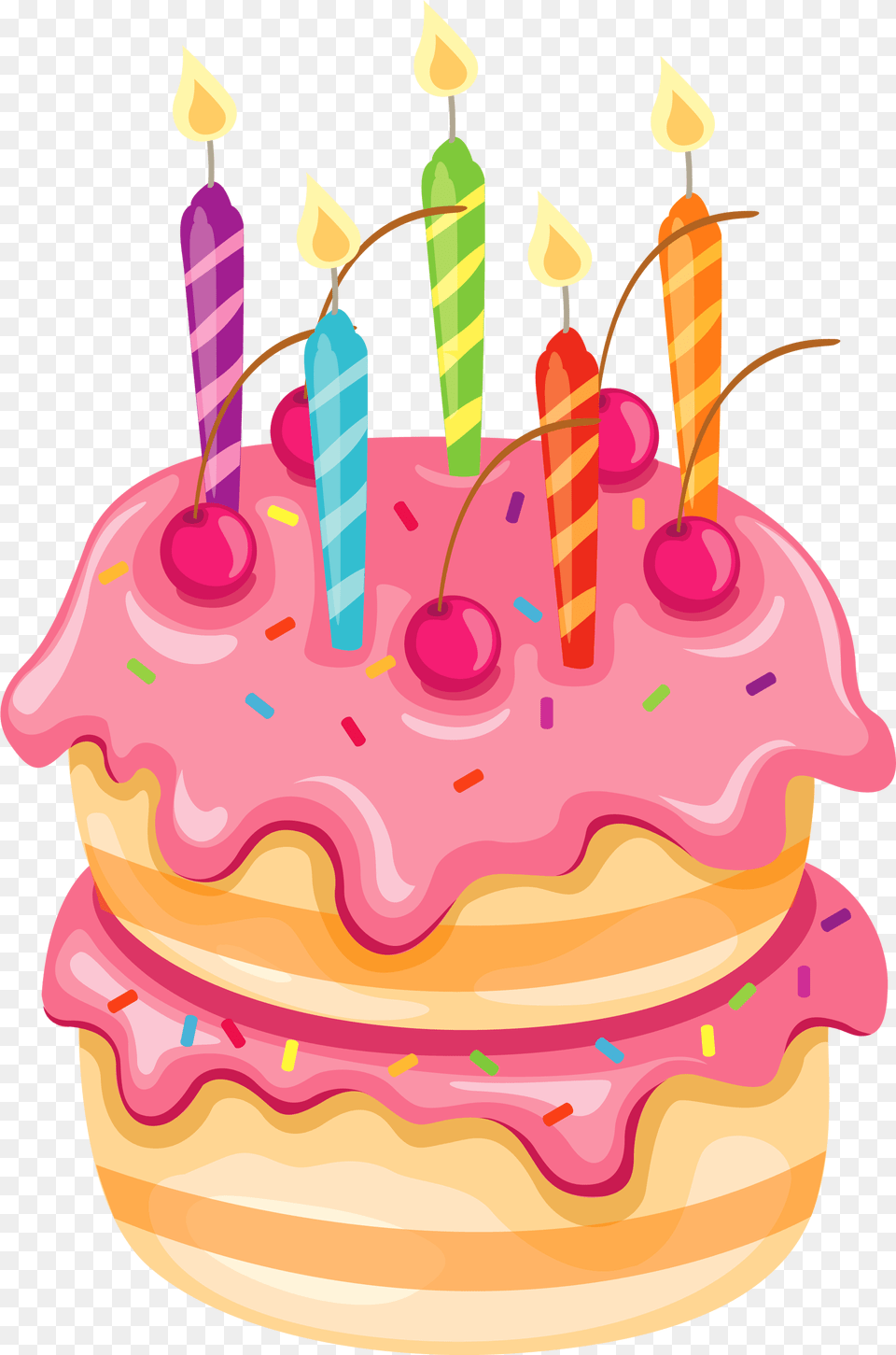 Pink Cake With Candles Clipart Birthday Candle, Birthday Cake, Cream, Dessert, Food Png