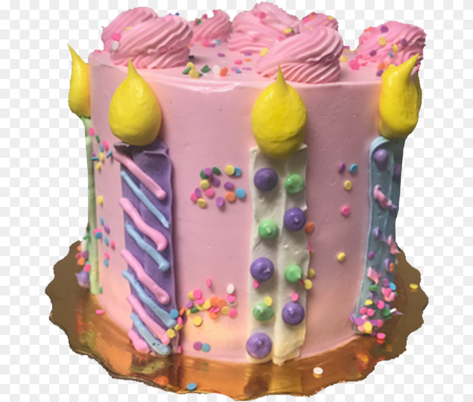 Pink Candle Cake Kuchen, Birthday Cake, Cream, Dessert, Food Free Png Download