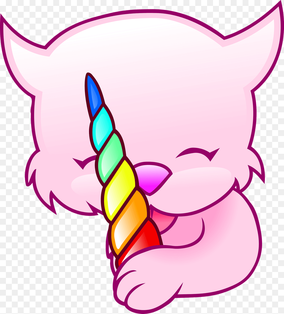 Pink Cat Licking A Rainbow Spiral Clipart, Cream, Dessert, Food, Ice Cream Png Image