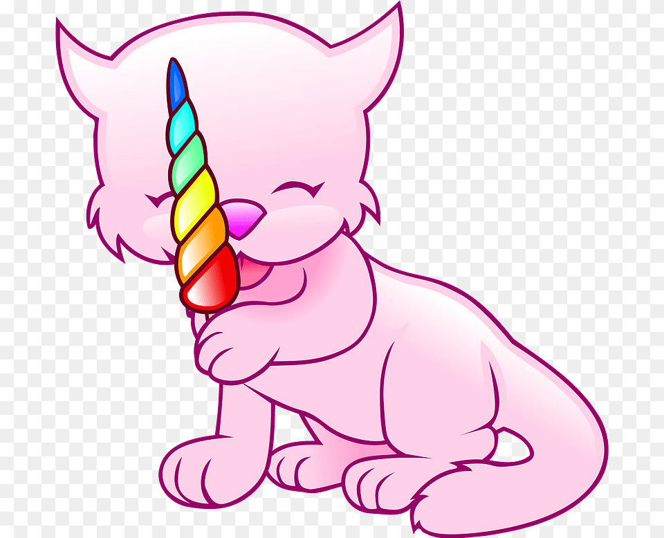 Pink Cat With Candy Clipart Cat Unicorn Coloring Pages, Cream, Dessert, Food, Ice Cream Free Png
