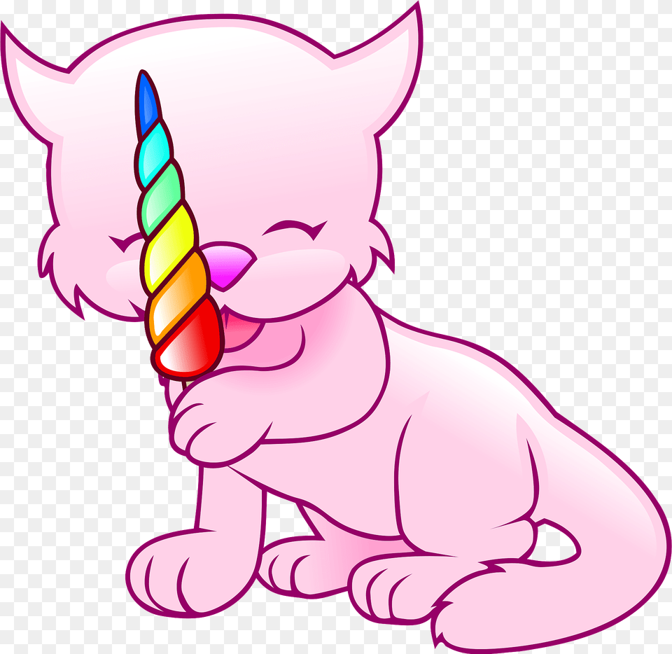 Pink Cat With Rainbow Candy Clipart, Cream, Dessert, Food, Ice Cream Png