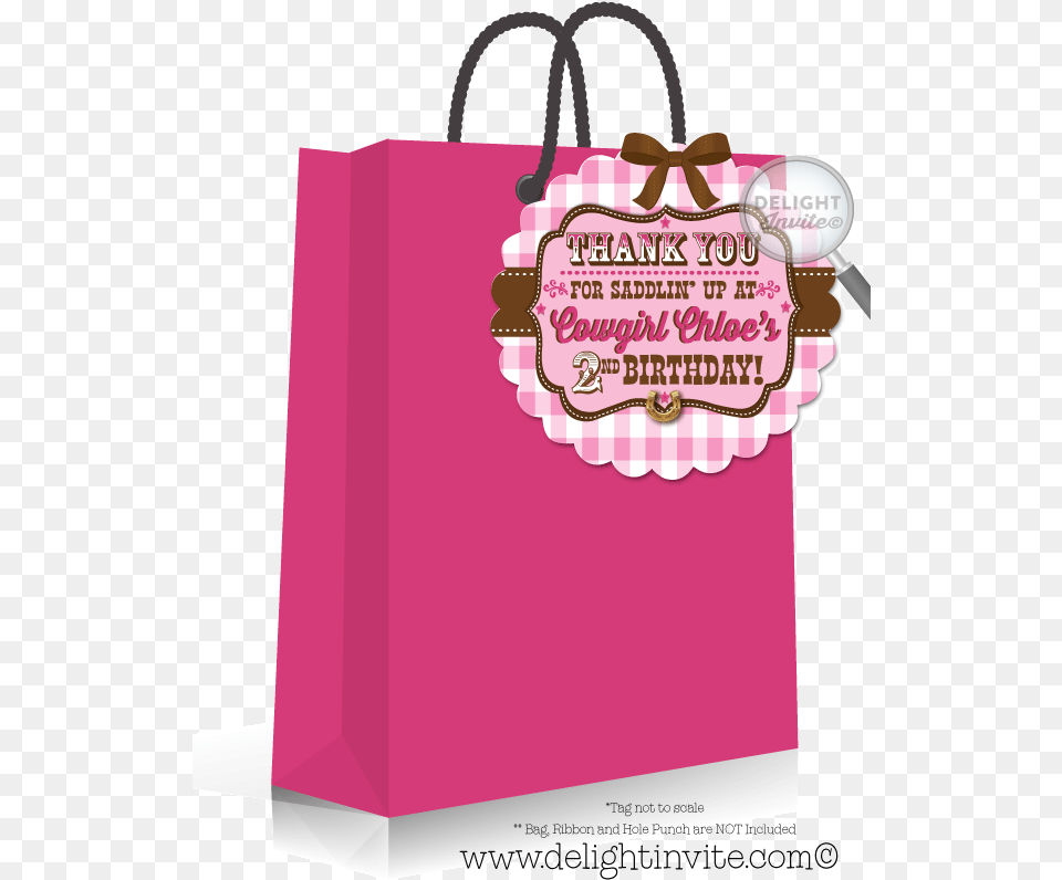 Pink Checkered Cowgirl Birthday Favor Tags, Bag, Shopping Bag, Tote Bag Free Png Download