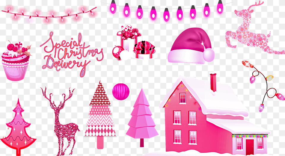 Pink Christmas Christmas Pink Lights Decoration, Person, People, Cream, Icing Png Image