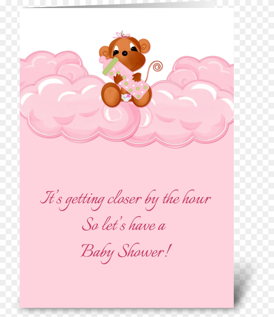 Pink Clouds Monkey Baby Shower Invite Greeting Card, Envelope, Greeting Card, Mail, Toy Free Png