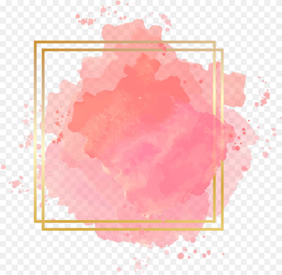 Pink Colorsplash Glitter Square Golden Geometric Watercolor Background With Gold Border, Mineral, Adult, Wedding, Person Png Image