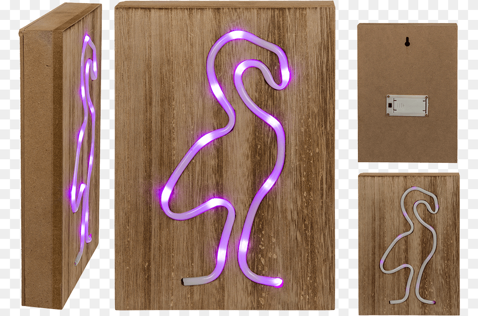 Pink Coloured Neon Light In Wooden Box Plywood, Wood Png