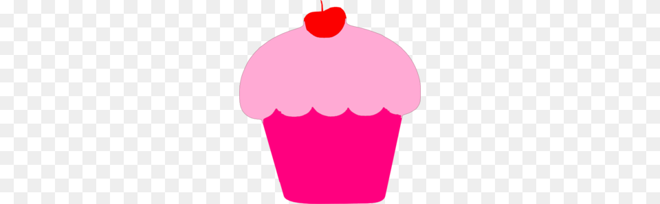 Pink Cupcake With Cherry Clip, Cake, Cream, Dessert, Food Png Image