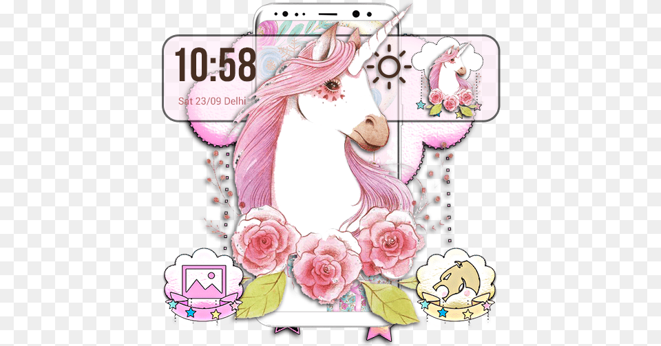 Pink Cute Lovely Unicorn Theme Apps On Google Play Pink And White Unicorn, Book, Comics, Publication, Flower Png Image