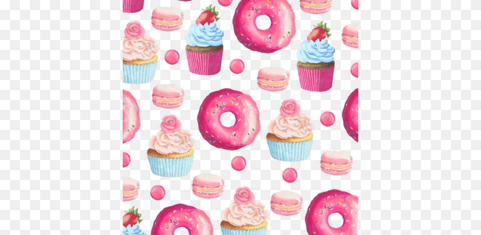 Pink Donut And Cupcake Fabric By Julia Dreams On Spoonflower Cupcake E Donuts, Cream, Dessert, Food, Icing Png Image