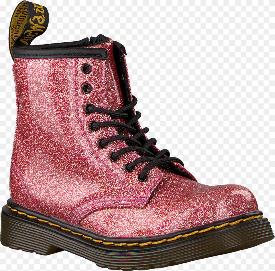 Pink Dr Martens Lace Up Boots 1460 Glitter Stars Work Boots, Clothing, Footwear, Shoe, Sneaker Png Image