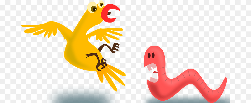 Pink Early Worm Snarling Early Worm Catches The Bird, Smoke Pipe, Animal, Beak Free Png Download