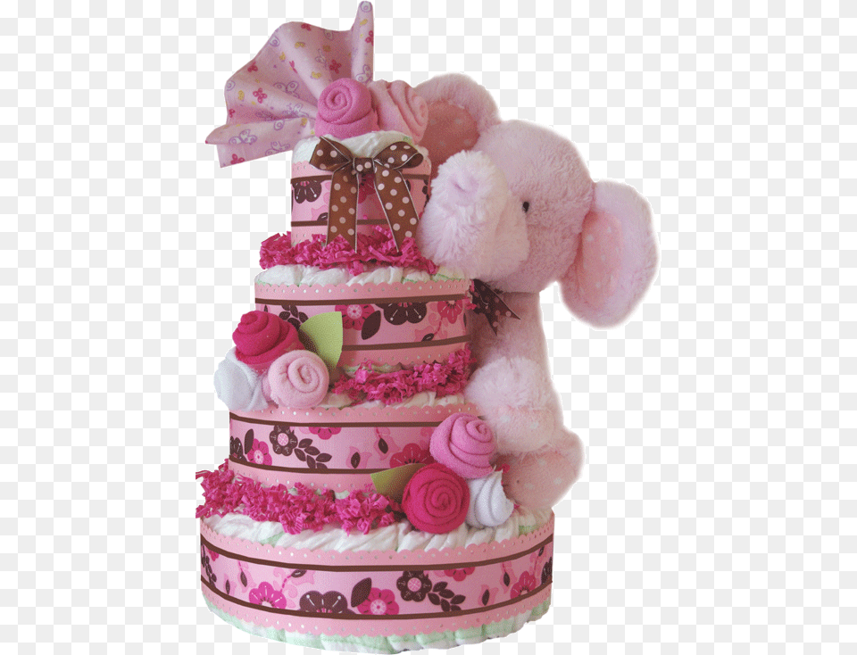 Pink Elephant Diaper Cake Luxcreativegiftbaskets Cake Decorating, Birthday Cake, Cream, Dessert, Food Free Png