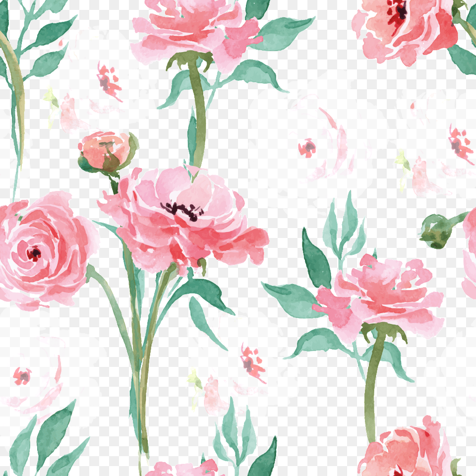 Pink Flower Cartoon Background Garden Roses, Pattern, Plant, Art, Floral Design Free Png Download