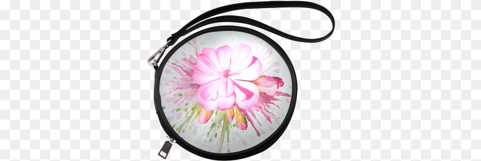 Pink Flower Color Splash Yimao Womens Round Makeup Bags And Cases Wristlet Handbag, Accessories, Bag, Purse, Pattern Free Png Download