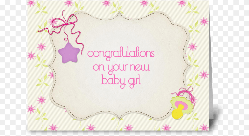 Pink Flowers Star Baby Girl Congrats Greeting Card, Envelope, Greeting Card, Mail, People Png