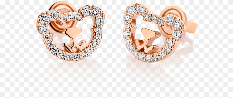 Pink Gold Bear Diamond Earrings Earrings, Accessories, Earring, Gemstone, Jewelry Png