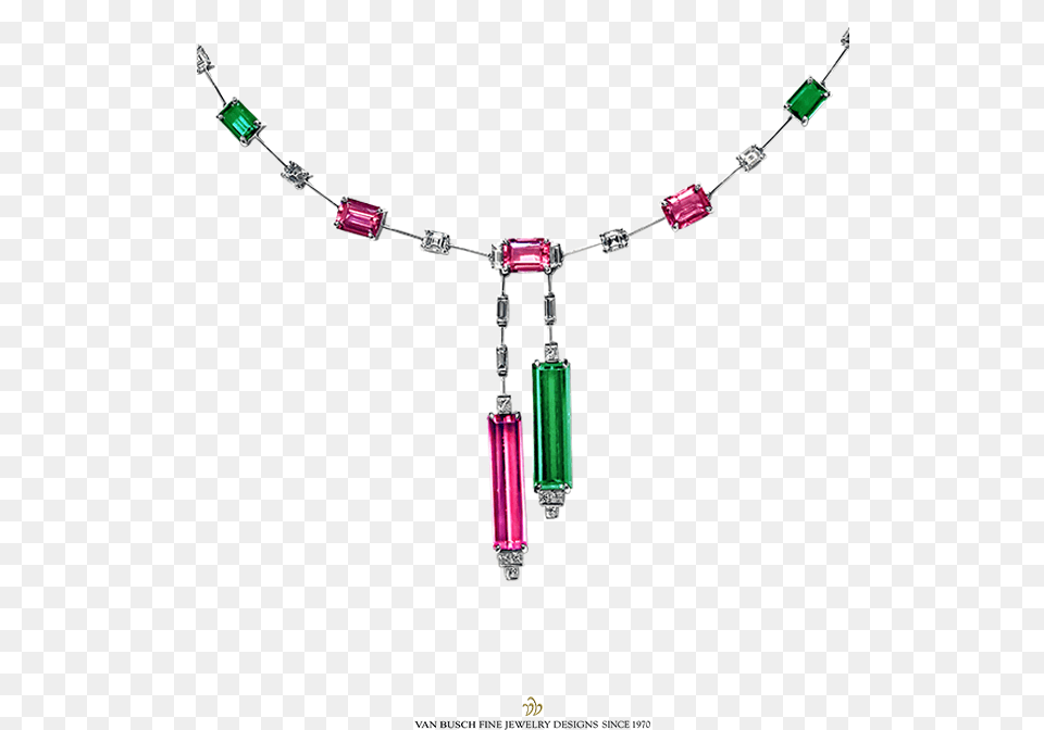 Pink Green Tourmaline And Diamond Necklace Van Busch Necklace, Accessories, Jewelry, Gemstone, Emerald Png