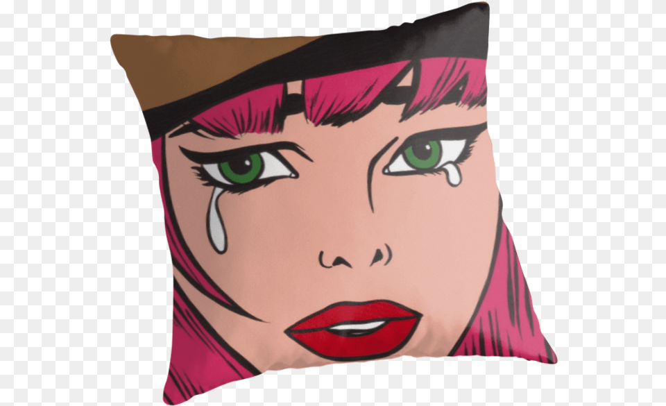 Pink Hair Crying Comic Hipster Girl By Turddemon Pink Hair Woc Cartoon, Cushion, Home Decor, Adult, Pillow Png Image