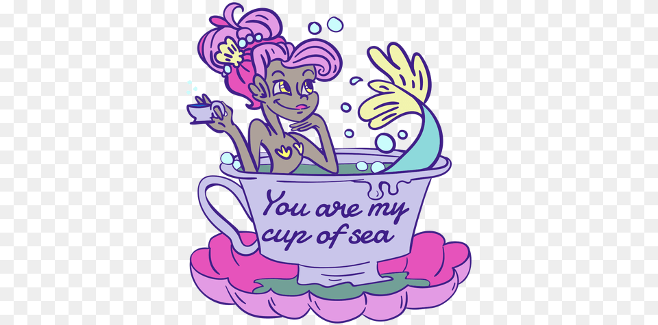 Pink Hair Mermaid Bathing Teacup Teacup, Purple, Publication, Book, Comics Free Transparent Png