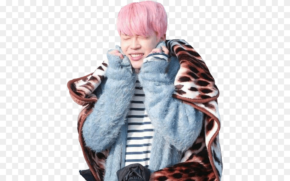 Pink Haired Jimin Jimin With Blue Sweater, Clothing, Coat, Costume, Person Png Image