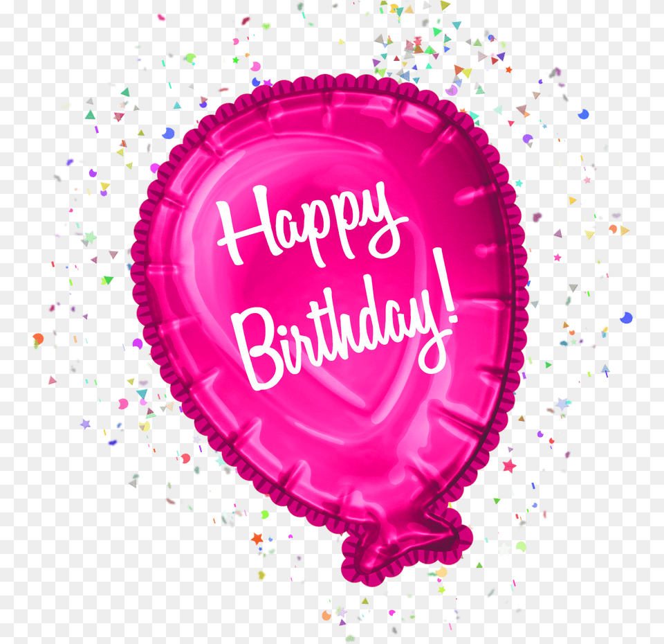 Pink Happy Birthday Balloon With Confetti Circle, Paper, Plate, Birthday Cake, Cake Png Image