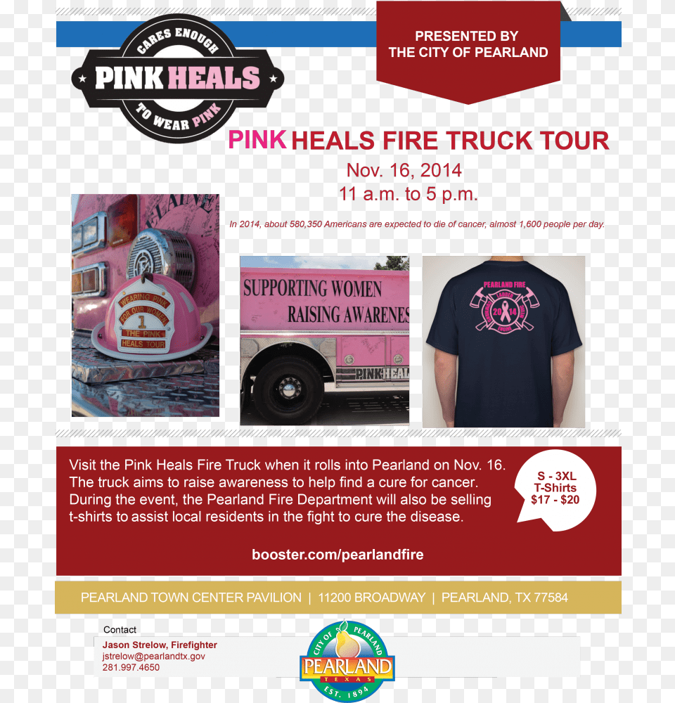 Pink Heals Fire Truck Tour In Pearland Pearland, Advertisement, T-shirt, Clothing, Poster Free Png