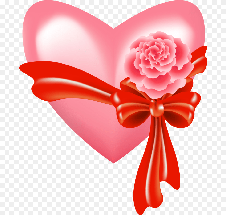 Pink Heart With Rose And Bow Herz Lieb Full Pink Heart Rose Clipart, Flower, Plant, Petal, Balloon Png