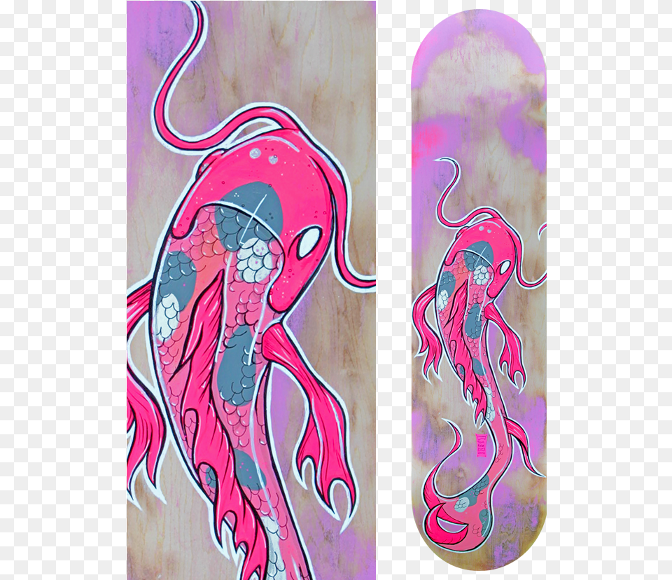 Pink Koi Fish Board Illustration, Art, Painting, Person Png