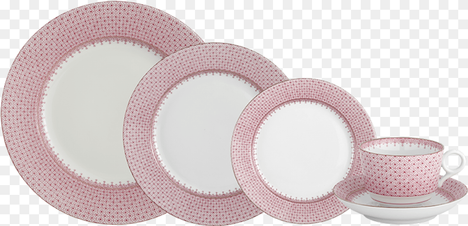 Pink Lace 5pc Place Setting Webbing, Art, Porcelain, Pottery, Saucer Png Image