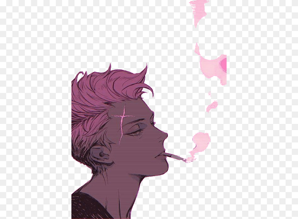 Pink Lightpink Smoke Aesthetic Pretty Anime Drawing Cool Smoking Anime Boy, Person, Head, Face, Publication Free Transparent Png