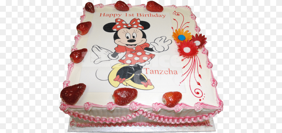 Pink Minnie Mouse Cake Square Shapes Cake For 1st Birthday, Birthday Cake, Cream, Dessert, Food Free Transparent Png